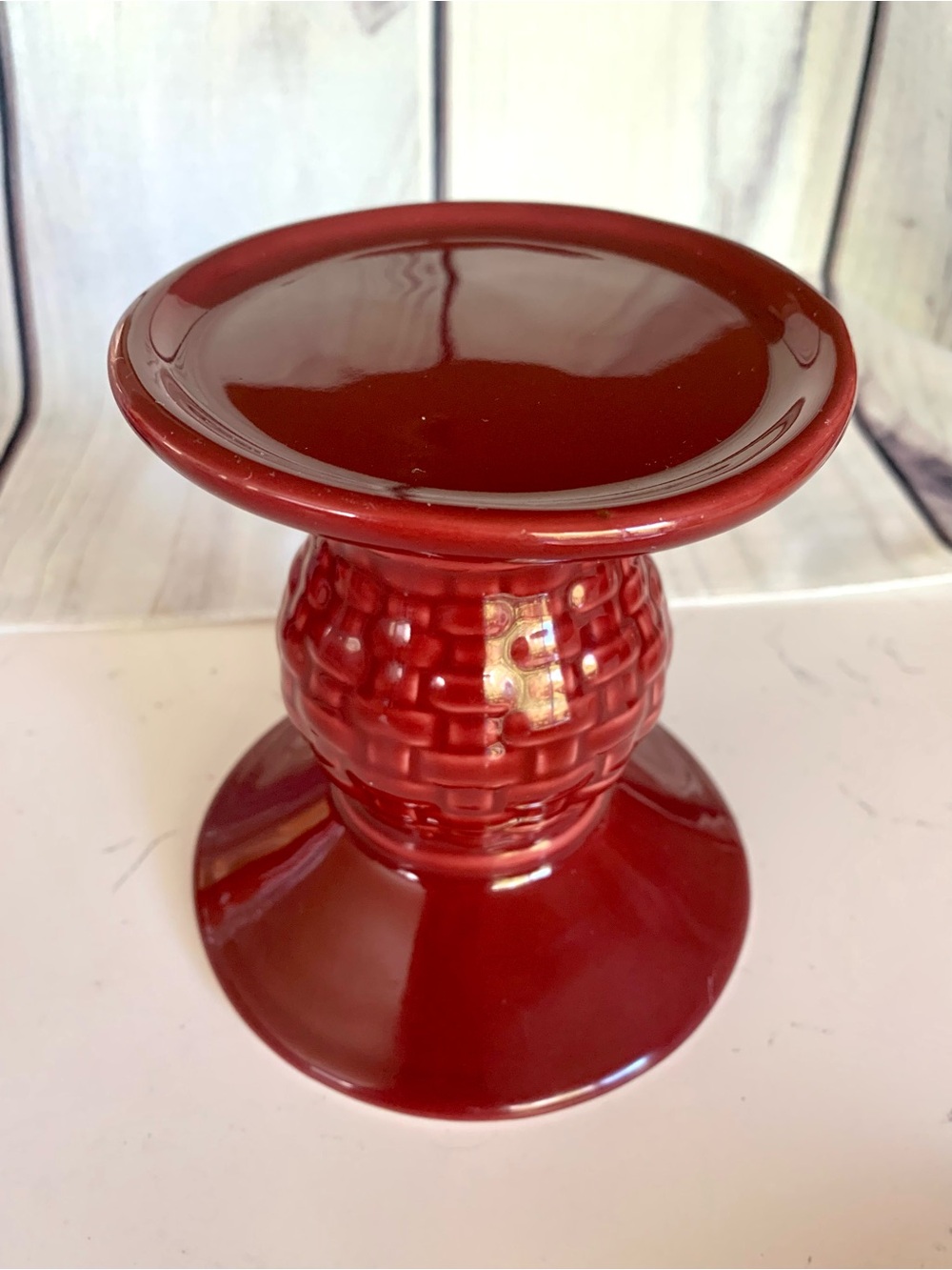 Longaberger Woven Traditions Candle Holder Pottery Paprika Red